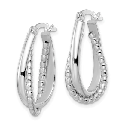 Sterling Silver Rhodium-Plated Polished Double Oval Hoop Earrings