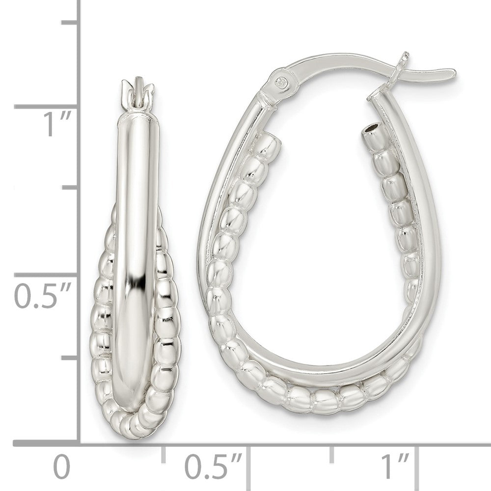 Sterling Silver Rhodium-Plated Polished Double Oval Hoop Earrings