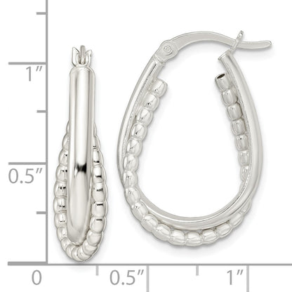 Sterling Silver Rhodium-Plated Polished Double Oval Hoop Earrings