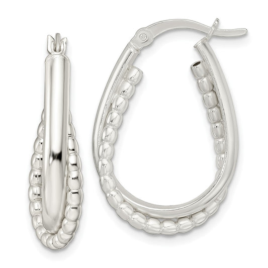 Sterling Silver Rhodium-Plated Polished Double Oval Hoop Earrings