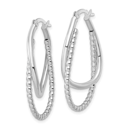 Sterling Silver Rhodium-Plated Polished Double Oval Hoop Earrings