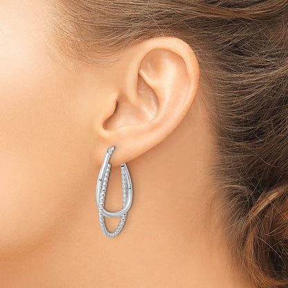 Sterling Silver Rhodium-Plated Polished Double Oval Hoop Earrings