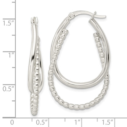 Sterling Silver Rhodium-Plated Polished Double Oval Hoop Earrings