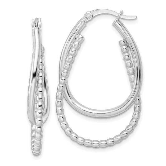 Sterling Silver Rhodium-Plated Polished Double Oval Hoop Earrings