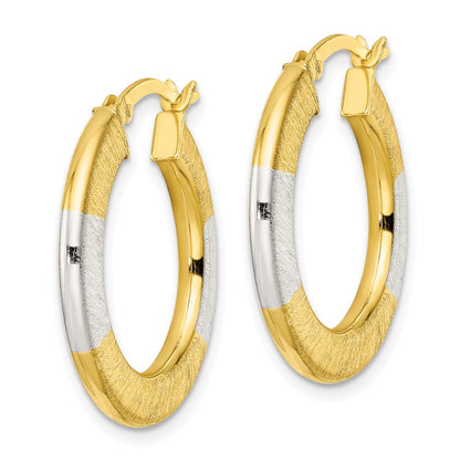 Sterling Silver And Gold-Tone Brushed Flat Circle Hoop Earrings