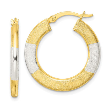 Sterling Silver And Gold-Tone Brushed Flat Circle Hoop Earrings