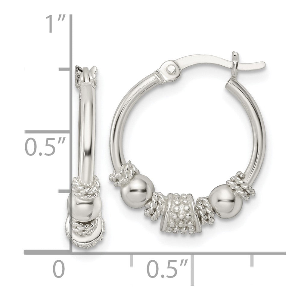 Sterling Silver Polished Beaded Circle Hoop Earrings
