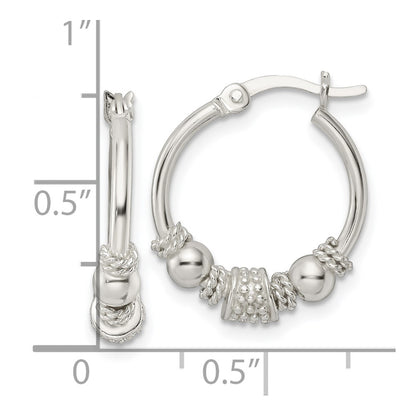 Sterling Silver Polished Beaded Circle Hoop Earrings