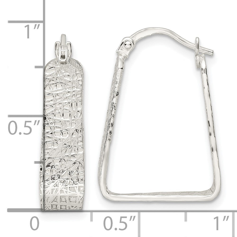 Sterling Silver Rhod-Pltd Polished/Textured 5.5mm Square Hoop Earrings