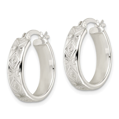 Sterling Silver Polished Geometric Design 5.25mm Round Hoop Earrings