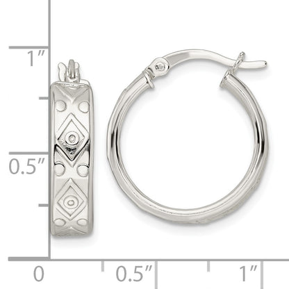 Sterling Silver Polished Geometric Design 5.25mm Round Hoop Earrings