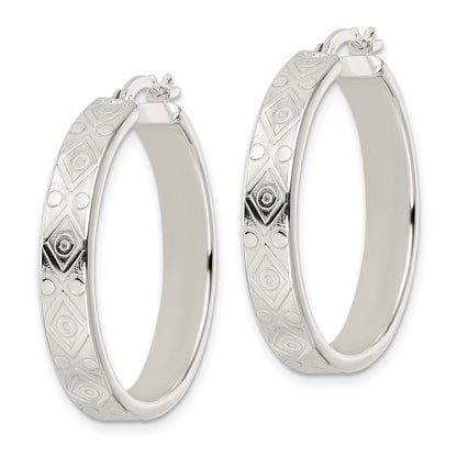 Sterling Silver Polished Geometric Design 5.25mm Round Hoop Earrings