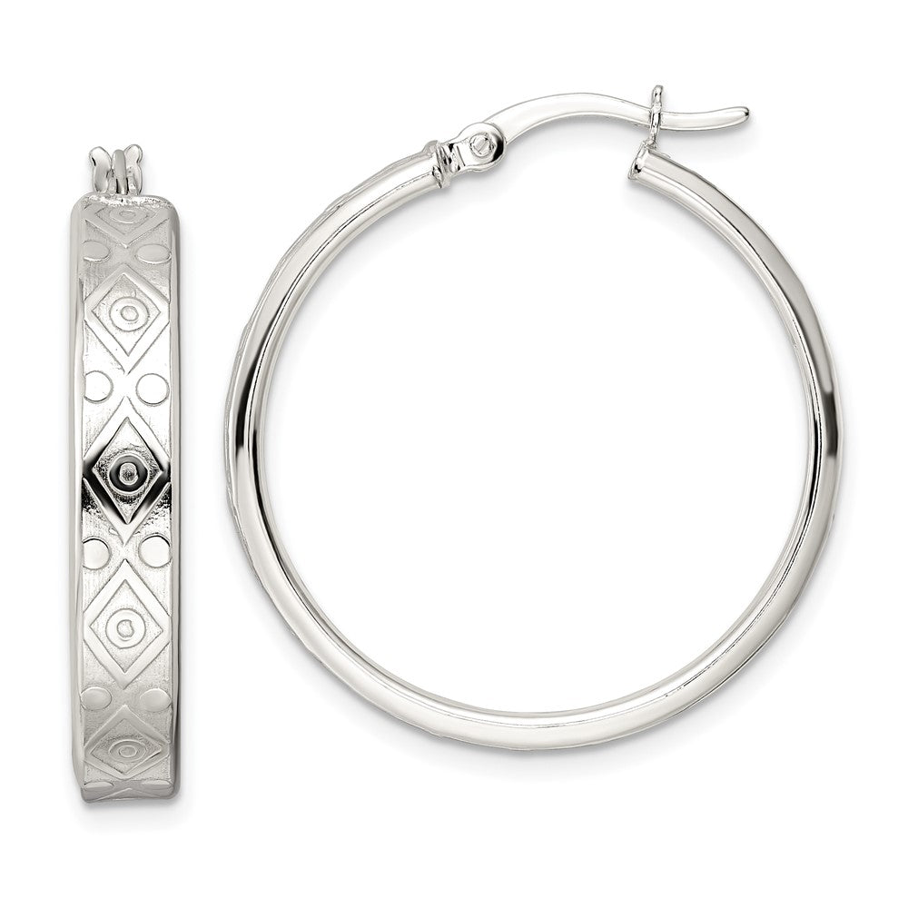 Sterling Silver Polished Geometric Design 5.25mm Round Hoop Earrings