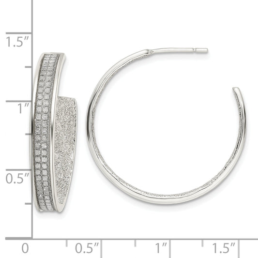 Sterling Silver 4.5X30mm Fabric Glitter Hoop Post Earrings