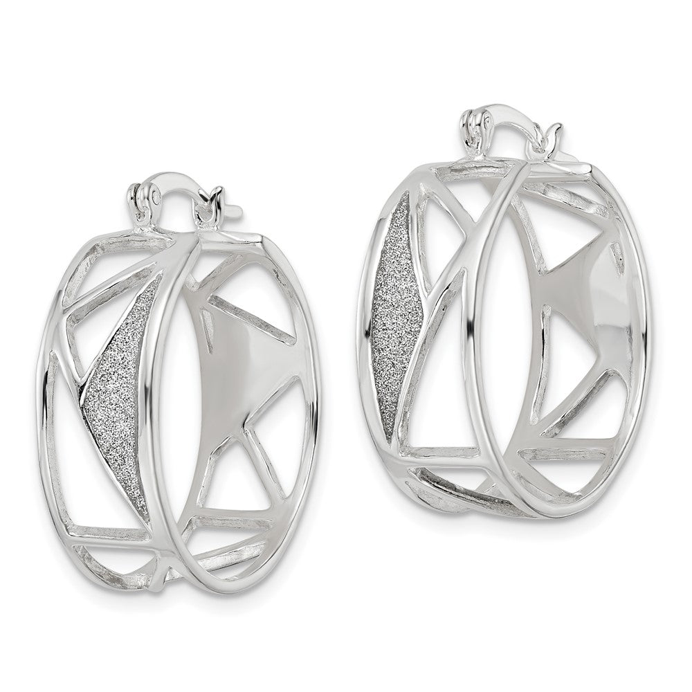 Sterling Silver Polished Fabric Glitter Shapes Hoop Earrings