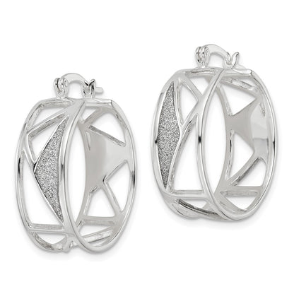 Sterling Silver Polished Fabric Glitter Shapes Hoop Earrings