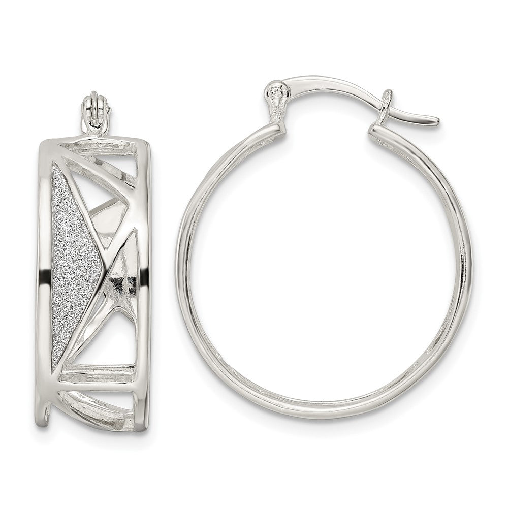 Sterling Silver Polished Fabric Glitter Shapes Hoop Earrings