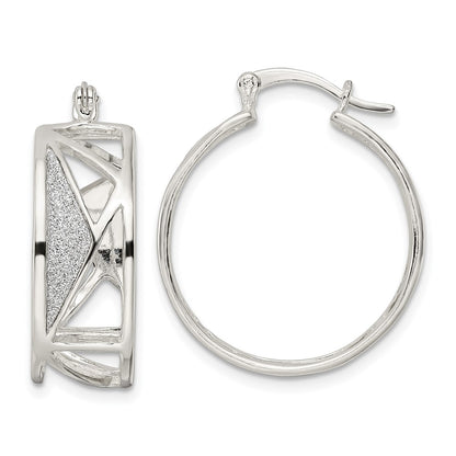 Sterling Silver Polished Fabric Glitter Shapes Hoop Earrings