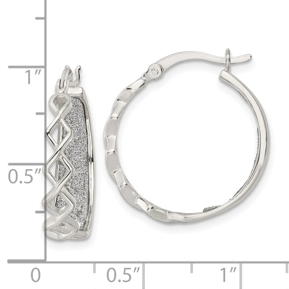Sterling Silver Polished Fabric Glitter Hoop Earrings