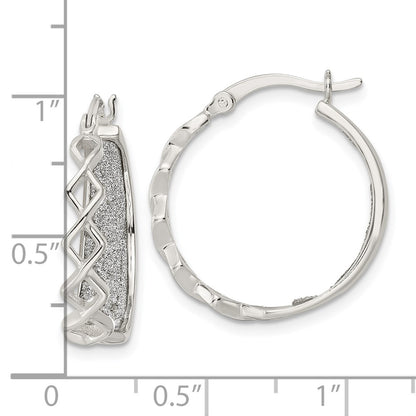 Sterling Silver Polished Fabric Glitter Hoop Earrings