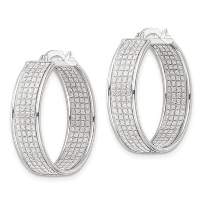Sterling Silver Polished Fabric Glitter 6.85mm Round Hoop Earrings