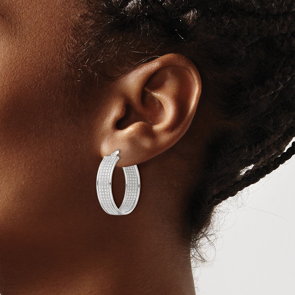 Sterling Silver Polished Fabric Glitter 6.85mm Round Hoop Earrings