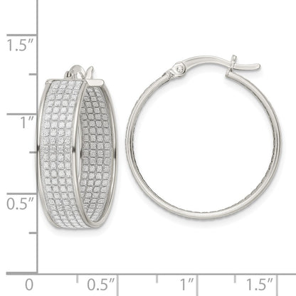 Sterling Silver Polished Fabric Glitter 6.85mm Round Hoop Earrings