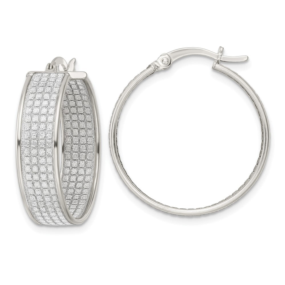 Sterling Silver Polished Fabric Glitter 6.85mm Round Hoop Earrings