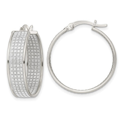 Sterling Silver Polished Fabric Glitter 6.85mm Round Hoop Earrings