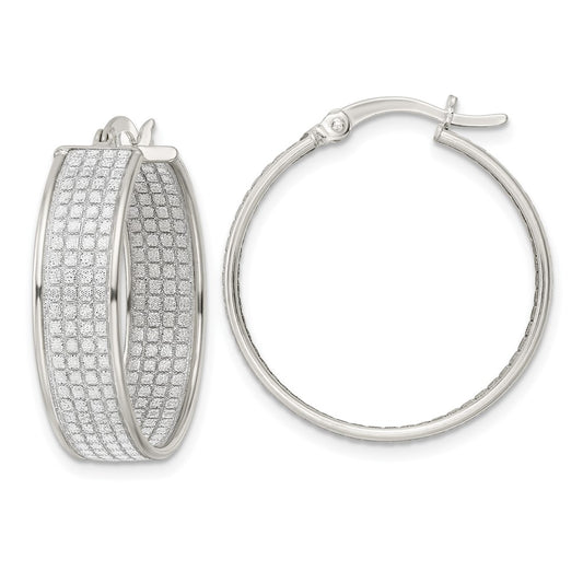Sterling Silver Polished Fabric Glitter 6.85mm Round Hoop Earrings