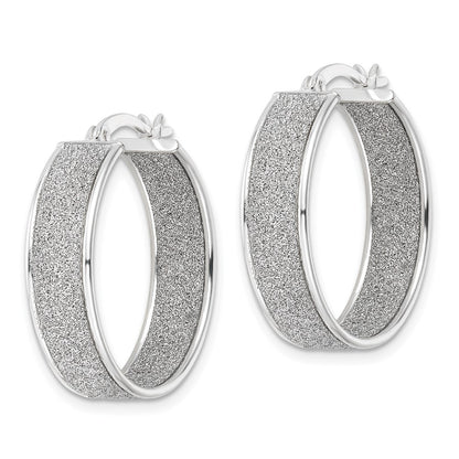 Sterling Silver Polished Fabric Glitter 6.85mm Round Hoop Earrings