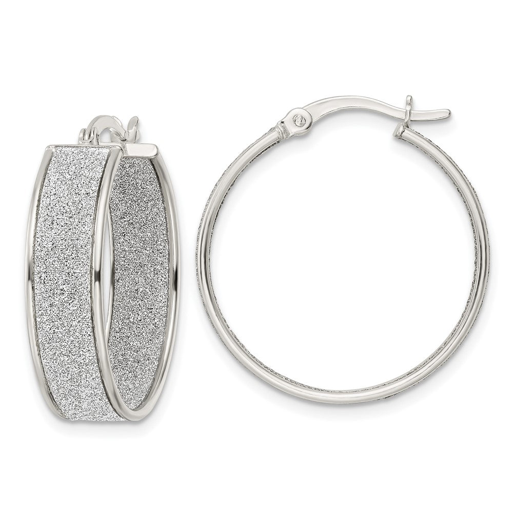 Sterling Silver Polished Fabric Glitter 6.85mm Round Hoop Earrings