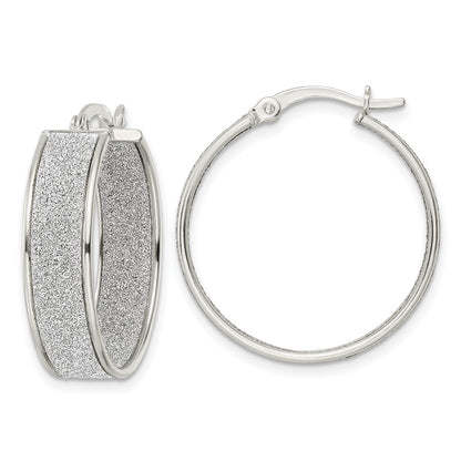 Sterling Silver Polished Fabric Glitter 6.85mm Round Hoop Earrings