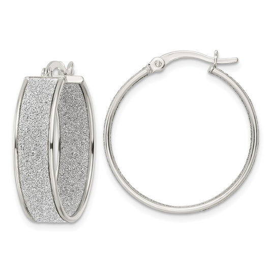 Sterling Silver Polished Fabric Glitter 6.85mm Round Hoop Earrings