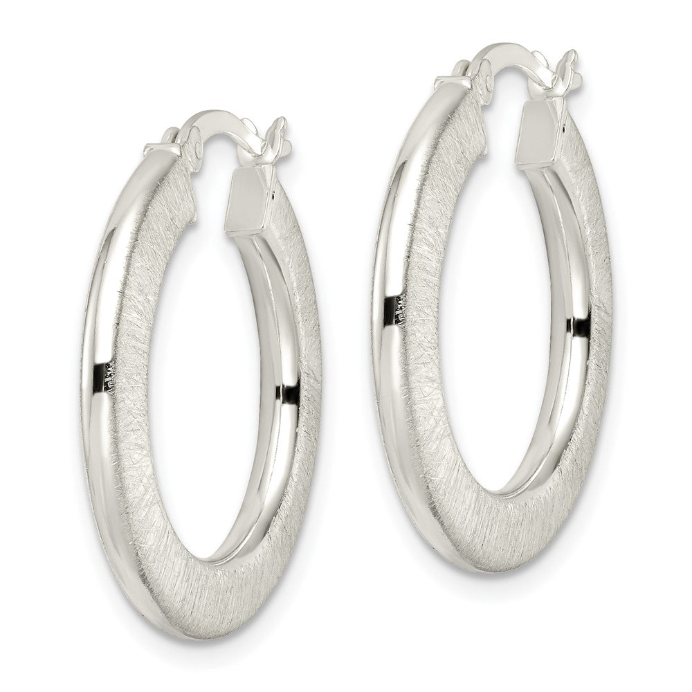 Sterling Silver Flat Brushed 2.5mm Round Hoop Earrings