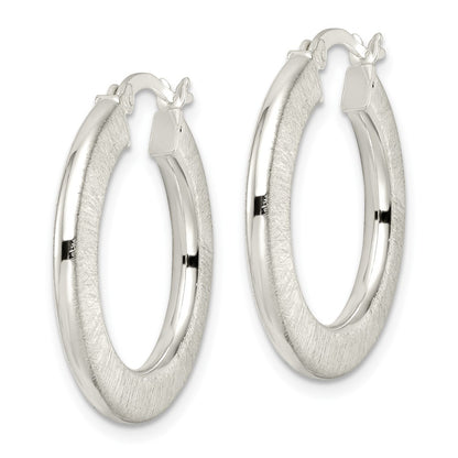 Sterling Silver Flat Brushed 2.5mm Round Hoop Earrings