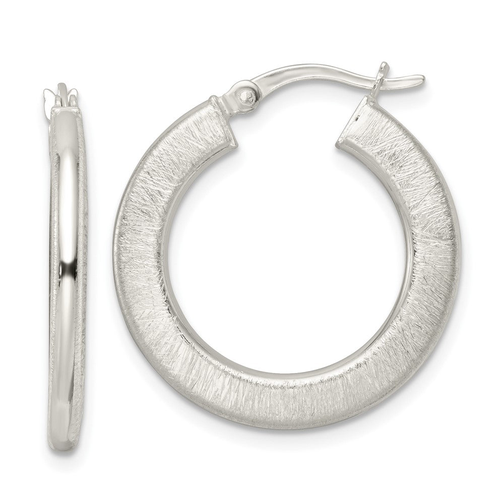 Sterling Silver Flat Brushed 2.5mm Round Hoop Earrings