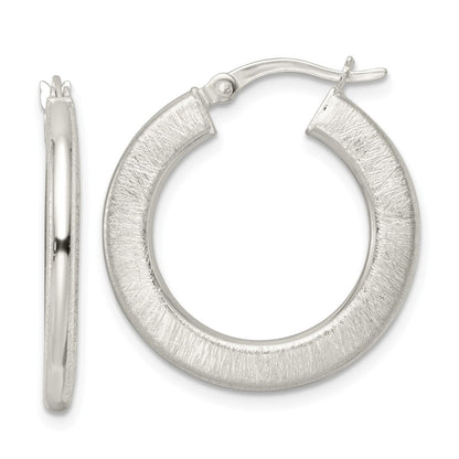 Sterling Silver Flat Brushed 2.5mm Round Hoop Earrings