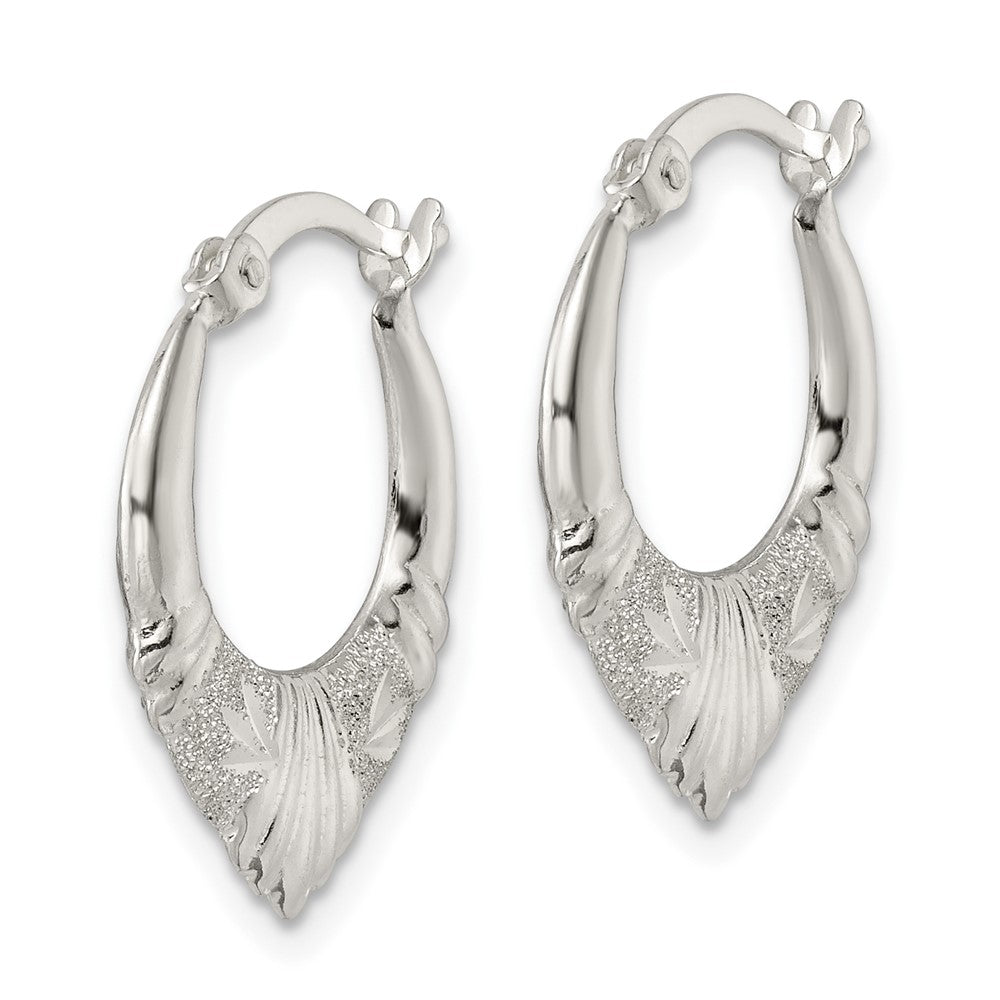 Sterling Silver Polished & Lasered D/C Scalloped Hoop Earrings
