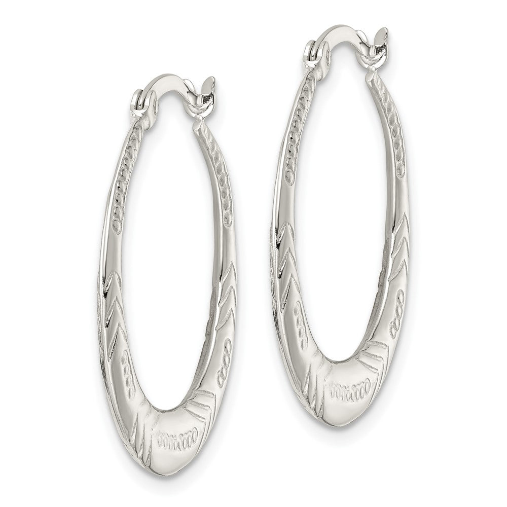 Sterling Silver Polished & Textured Knife Edge Round Hoop Earrings