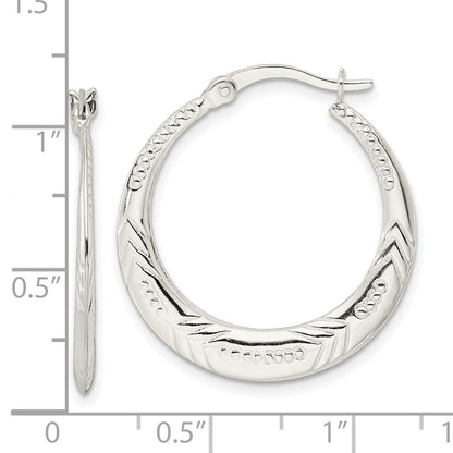 Sterling Silver Polished & Textured Knife Edge Round Hoop Earrings