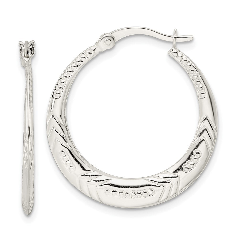 Sterling Silver Polished & Textured Knife Edge Round Hoop Earrings
