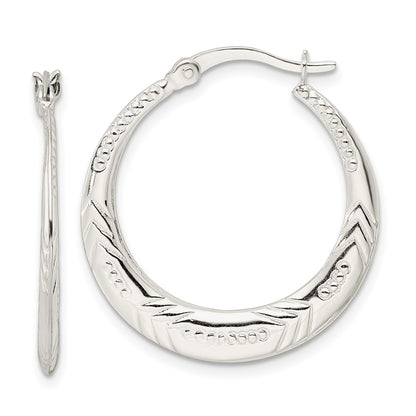 Sterling Silver Polished & Textured Knife Edge Round Hoop Earrings