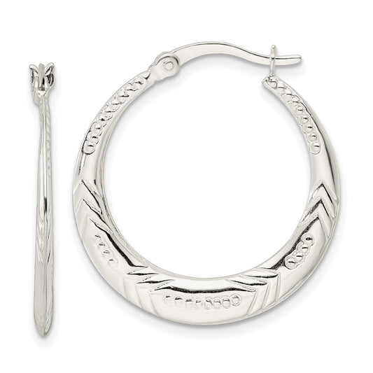 Sterling Silver Polished & Textured Knife Edge Round Hoop Earrings
