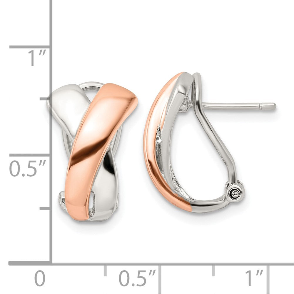 Sterling Silver & Rose-Tone Polished X Omega Back J-Hoop Earrings