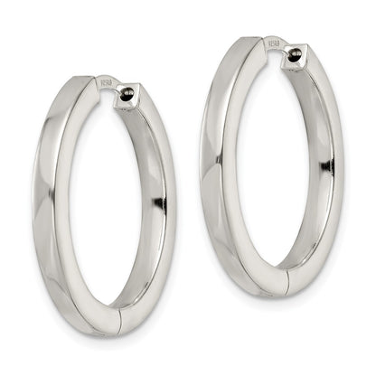 Sterling Silver Polished 3X28mm Hinged Square Tube Hoop Earrings