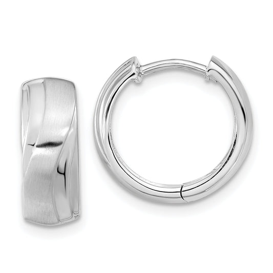 Sterling Silver Rhodium-Plated Polished & Satin Wavy Hinged Hoop Earrings