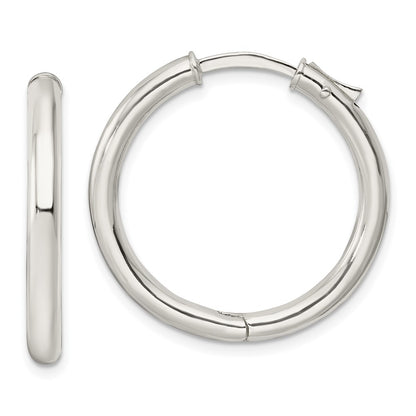 Sterling Silver Polished 3X28mm Hinged Tube Hoop Earrings