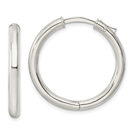 Sterling Silver Polished 3X28mm Hinged Tube Hoop Earrings