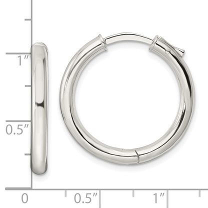 Sterling Silver Polished 3X25mm Hinged Tube Hoop Earrings